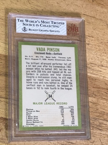 1963 Fleer #34 Vada Pinson BVG 7 NEAR MINT Cincinnati Reds Vintage Baseball - Picture 5 of 6
