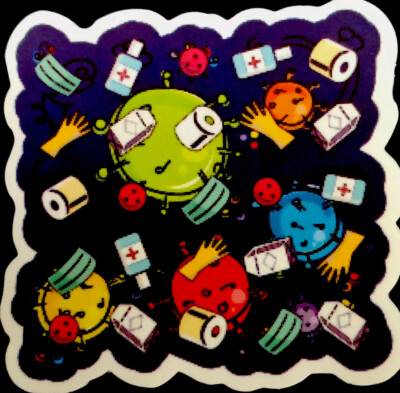 VIRUS STICKER 2020 WE ARE LOOKING GOOD   2 1/4 x 2 1/4  CLEAN UNIVERSE!!!