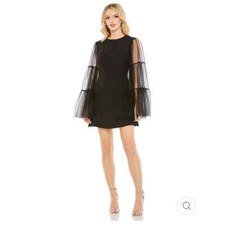 Mac Duggal High Neck Flared Sheer Sleeves Mini Dress Black Size 8 NWT