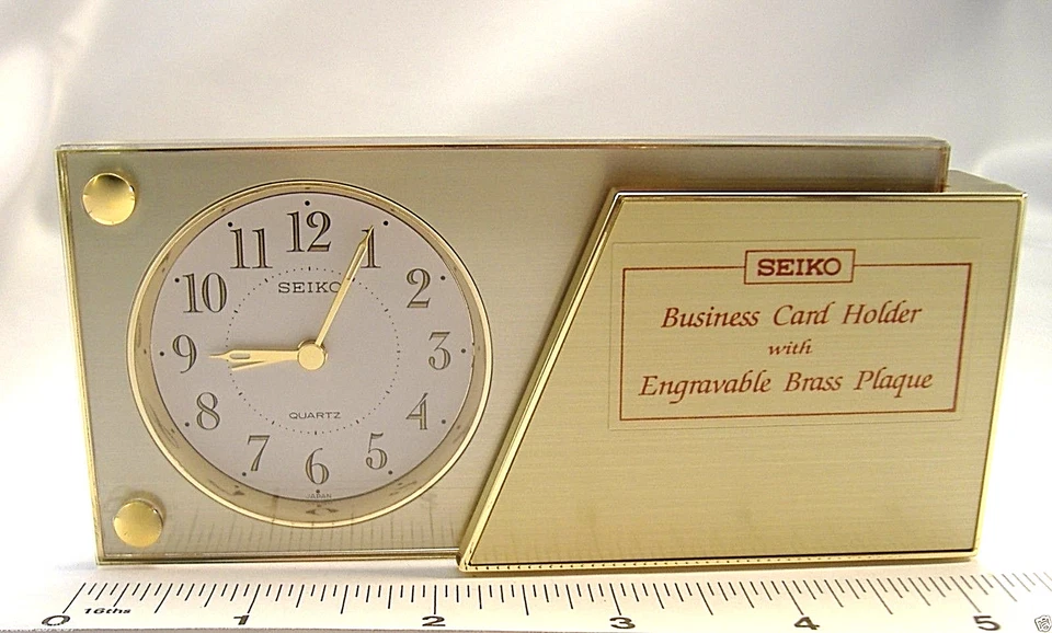 Seiko Clock Quartz for desk QQQ196G business card holder engravable brass plaque - Image 4 of 4