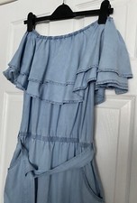 Ladies Pale Blue 100 Tencell Denim Belted Jumpsuit Size 12