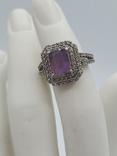 Lavender/Purple And Clear Cz Silvertone Cocktail/statement Ring