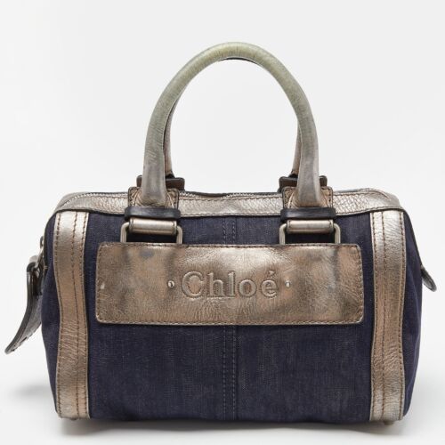 CHLOE Blue/Metallic Denim and Leather Zip Satchel - 第 1/8 張圖片