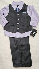 NEW Nautica Toddler Boys Size 18 M 4 Pc Suit Pinstripe Vest Shirt Pants Bow Tie