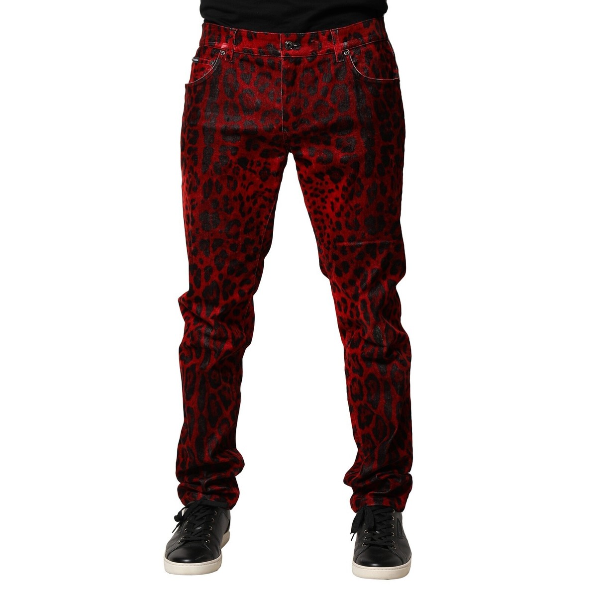 パンツ DOLCE&GABBANA DOLCE & GABBANA Jeans Red Leopard Print Cotton Skinny Denim IT54