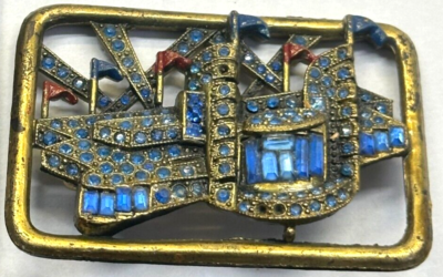 Football Stadium Blue Rhinestone Vintage Brooch J-717  display picture 1