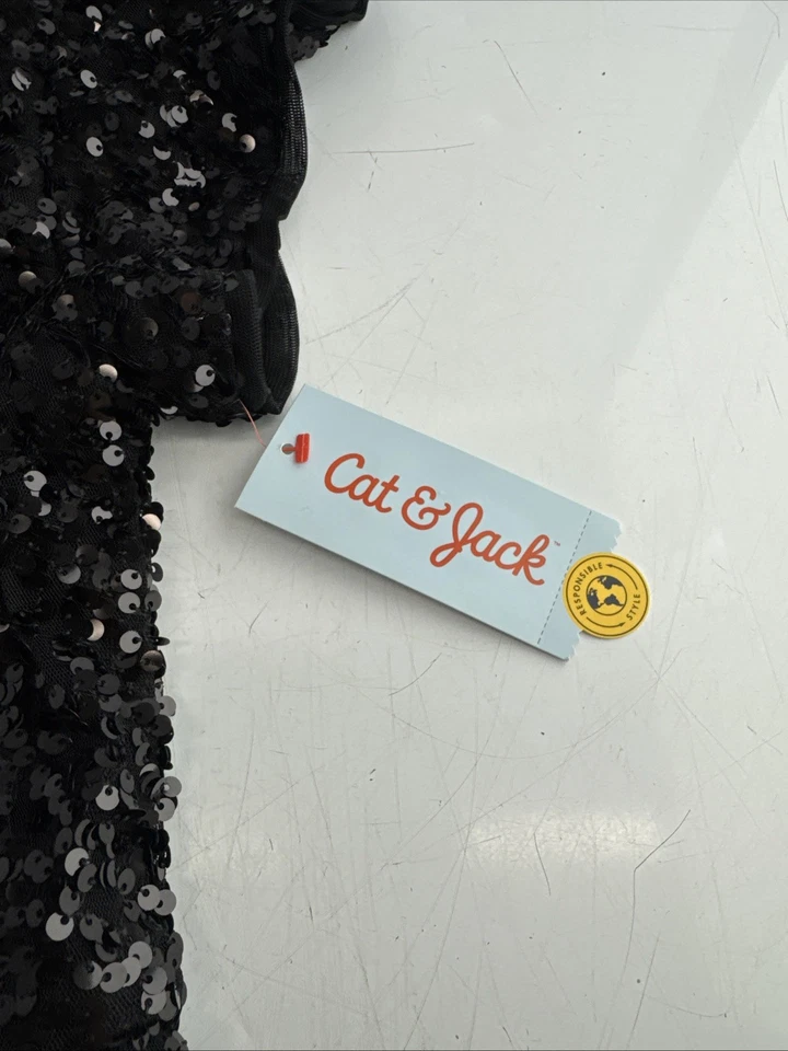 Cat & Jack Girls Black Sequin, Short Sleeve Party Dress Size XL (14/16) - Image 4 of 4