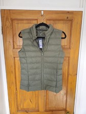 Marks & Spencer Women's Khaki Gillet Vest Size 8 Feather Down Pockets Hood Zip
