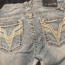 VIGOSS Chelsea Skinny Girls Blue Denim Jeans Size 5/6 Embroidered Accents
