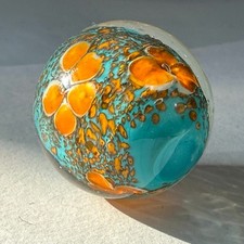 22mm COSMOS Orange/Turquoise Blue flower Handmade art glass Marble 7/8" SHOOTER