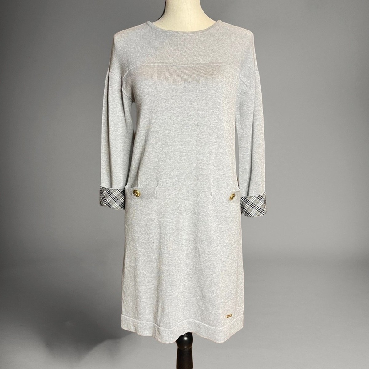BLUE LABEL　ジョーゼットヴィンテージドレス　38 Blue Label Crestbridge Grey Luxury Sweater Dress Japan Size 38 or