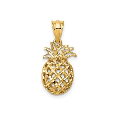 14k Gelbgold Ananas Anhänger Charm für Frauen Tropisches Gitter Strand Schmuck