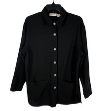 J. Jill Shirt Jacket Womens Black M 100% Worsted Wool Button Down Made in USA