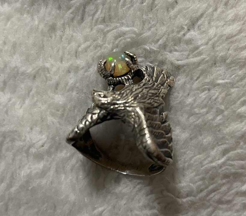 925 Sterling Silver Eagle With Rare Fire Opal Siz… - image 5