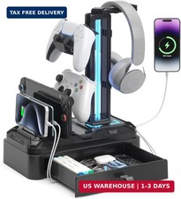 Headphone Stand with USB A C Charger Ports - RGB Controller Stand with Detachabl