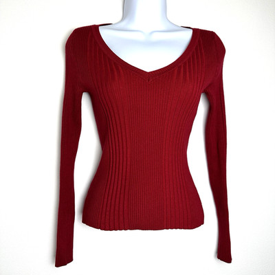 Y2K It's Our Time Ribbed Babydoll Sweater Med Red Preppy Deep Fairy Grunge
