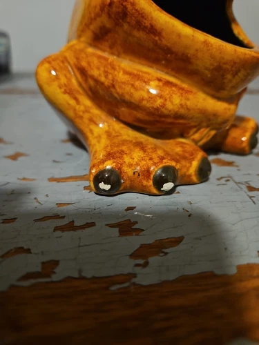 Vintage 1970's Orange Ceramic Big Mouth Frog Sponge Holder - Picture 11 of 11