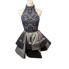 Sherri Hill 32338 Beaded Halter Homecoming Cocktail Dress Gunmetal Gray 4