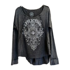 Affliction Womens T-Shirt Sz M Black Marquis Biker Bling Rhinestone Rock Grunge