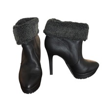 BCBG Generation Black Leather Faux Fur Trim H...