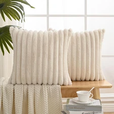 Set of 2 Faux Fur Plush Decorative Throw Pillow Covers 20x20 Inches, Striped Cus