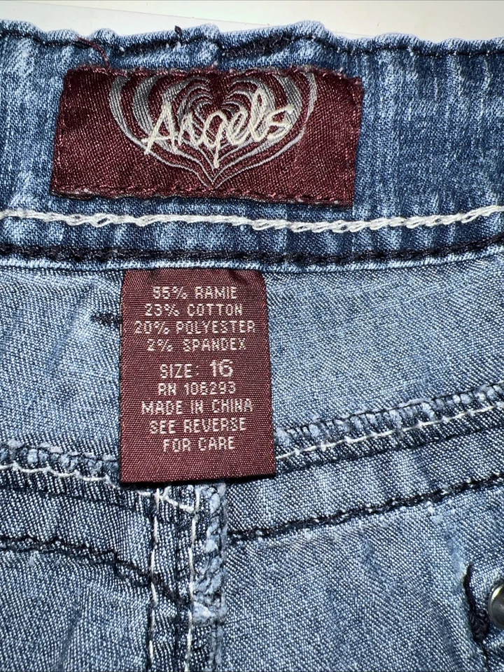 Pantalones cortos de jean Angels para mujer talla 16 azul elástico bordado Foto 4 de 4