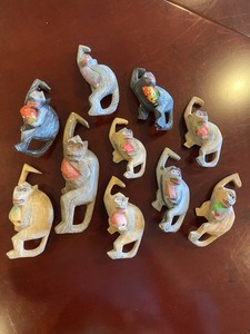 Vintage Lot of 10 Wooden Hanging Monkey Figurines