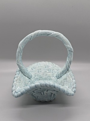 VTG Speckled Ceramic Basketweave Dish w/ Handle - 5'' Blue Glazed Pottery (G44)