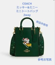 COACH Mickey Mouse Print Mini Bag, 2-Way, Christmas Green Leather Women's U7743