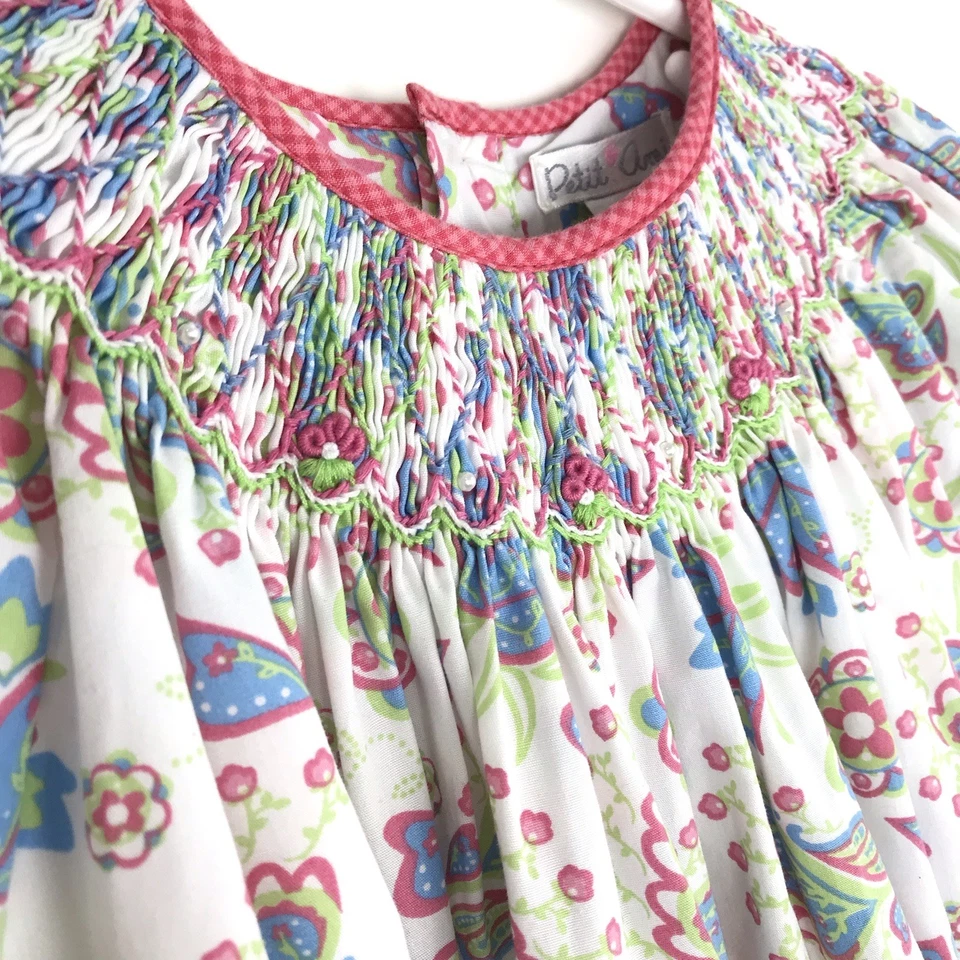 Vestido Petit Ami Paisley Calado Niñas Rosa Blanco Verde Azul Talla 24 Mos Foto 4 de 4