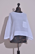 Transit Par Such Sheer Linen Cotton White Oversized Blouse Pocket Italy IT3 M-L