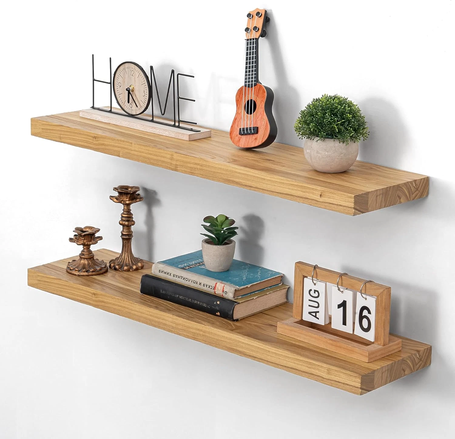 Rustic Elm Floating Shelves Set of 2 - 32" Wall Decor for Any Room