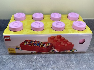 NEW Pink Large LEGO 8 Knob Stackable Storage Brick Block Box 19.7  x 9.8  x 7.1 
