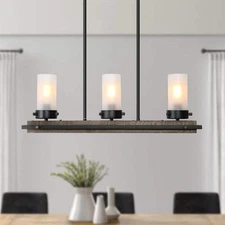 LNC Farmhouse 3-Light Black Wood Chandelier wit Frosted Glass Shades for Kitchen