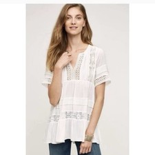Anthropologie Maeve White Tiered Lace Tunic XS