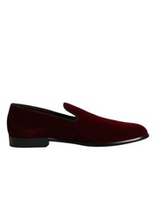 Dolce & Gabbana Red Cotton Velvet Slip On Loafers Formal Men's Shoes Authentic