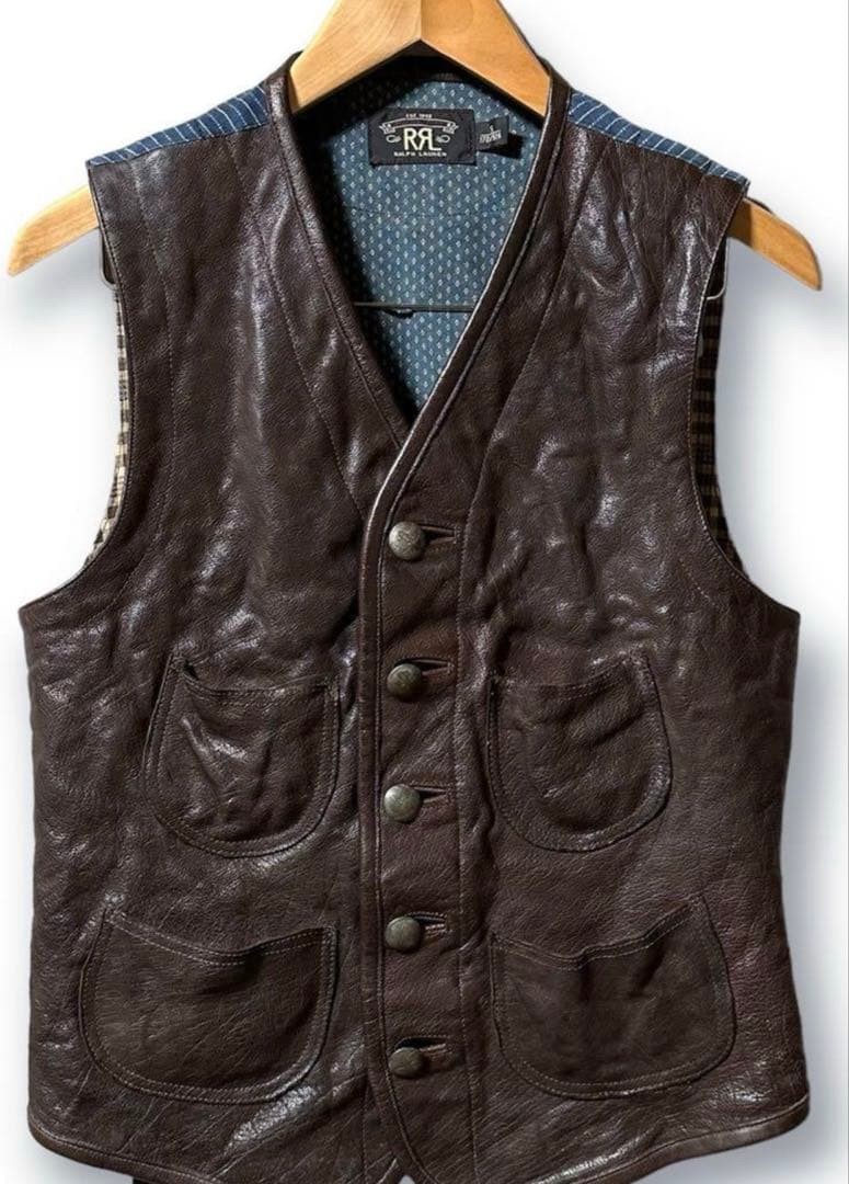 Vintage RRL Ralph Lauren Macabe Leather Vest Size S Brown
