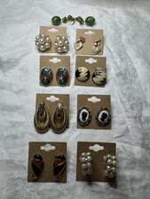 Lot Of Nine Pairs Fashion Earrings, Clip On, Various Styles And Eras, Variety