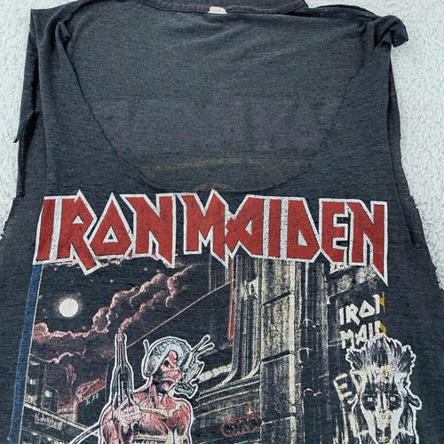 TRASHED Vtg 80s Iron Maiden CUTOFF T-Shirt CROPPED M Somewhere In Time 1987 - Picture 2 of 10