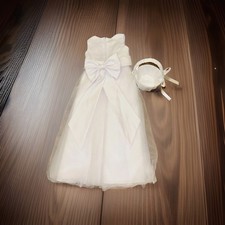 David  s Bridal Ivory Flower Girl Dress matching basket size 4 - bow sash - S1038