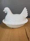 Vintage Indiana Glass White Milk Glass Hen On Nest Candy Dish 7"