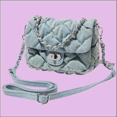 Kleine Handtasche hellblau Denim gesteppt & Kette Umhängetasche 90er Style NEU