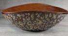 Modern Primitive Wooden Painted Design Layered Top Brown Beige Decorative Bowl