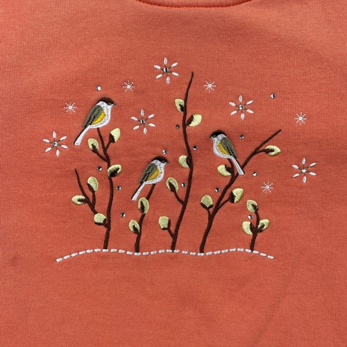 Vintage Embroidered Sparrow Pullover Sweatshirt Women's Size L Orange - Picture 3 of 9