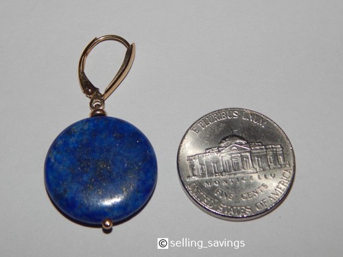 14K YELLOW GOLD 16.00 TCW CABOCHON LAPIS 1.6 INCH LONG LEVERBACK DROP EARRINGS - Picture 3 of 12