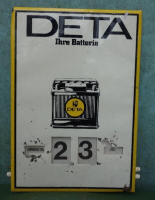 alter Drehkalender Reklame Deta Batterie