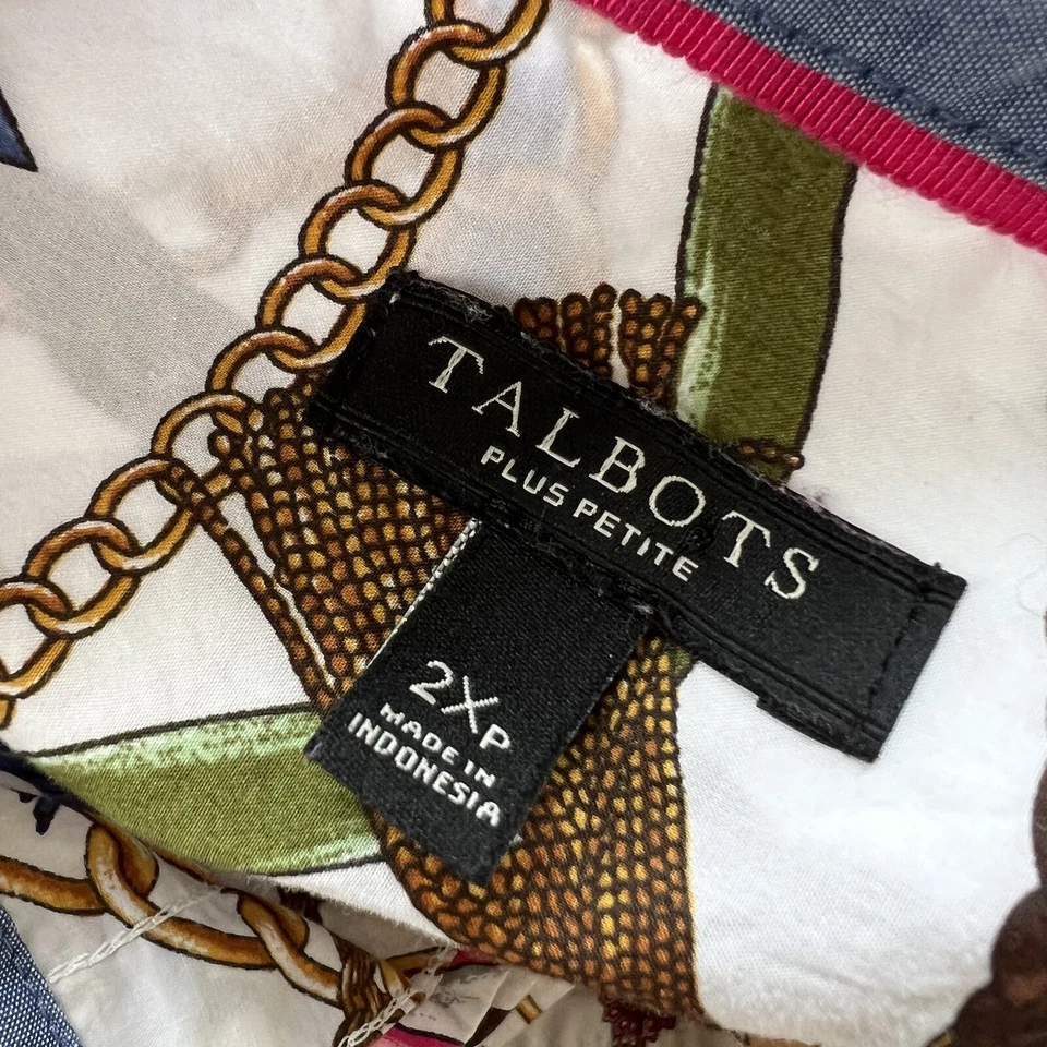 TALBOTS Sz 2Xp Equestrian Links Ribbons Shirt Collared Button Front Top Cotton - Image 4 of 4