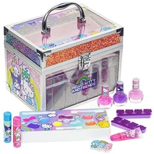 Hello Kitty & Friends Train Case Makeup Set For Kids Includes Lip Gloss Eye Shim