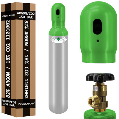 Gasflasche 8 Liter gemischt ARGON (82%) CO2 (18%) Schutzgas Schweißgas MIG Stahl