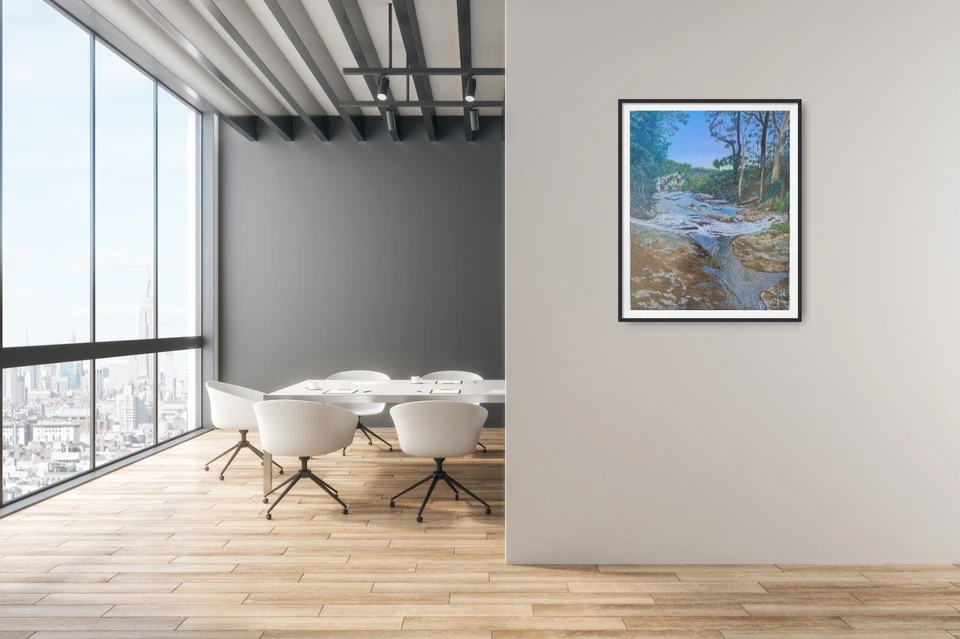 Impresión de póster de Mountain Range Rocks Waterfall A3 de obras de arte originales de Baxy71Art Foto 2 de 4